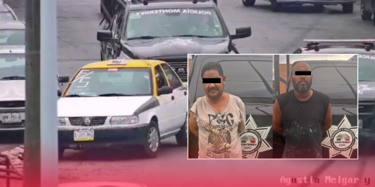 Policía De Monterrey Detiene A Dos Hombres A Bordo De Taxi Con Reporte De Robo