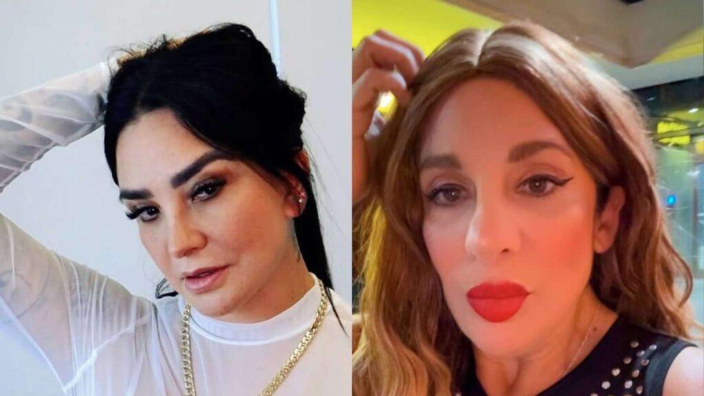 Fotografía de dos famosas que asisten a la Guerra de Chistes en Santa Catarina